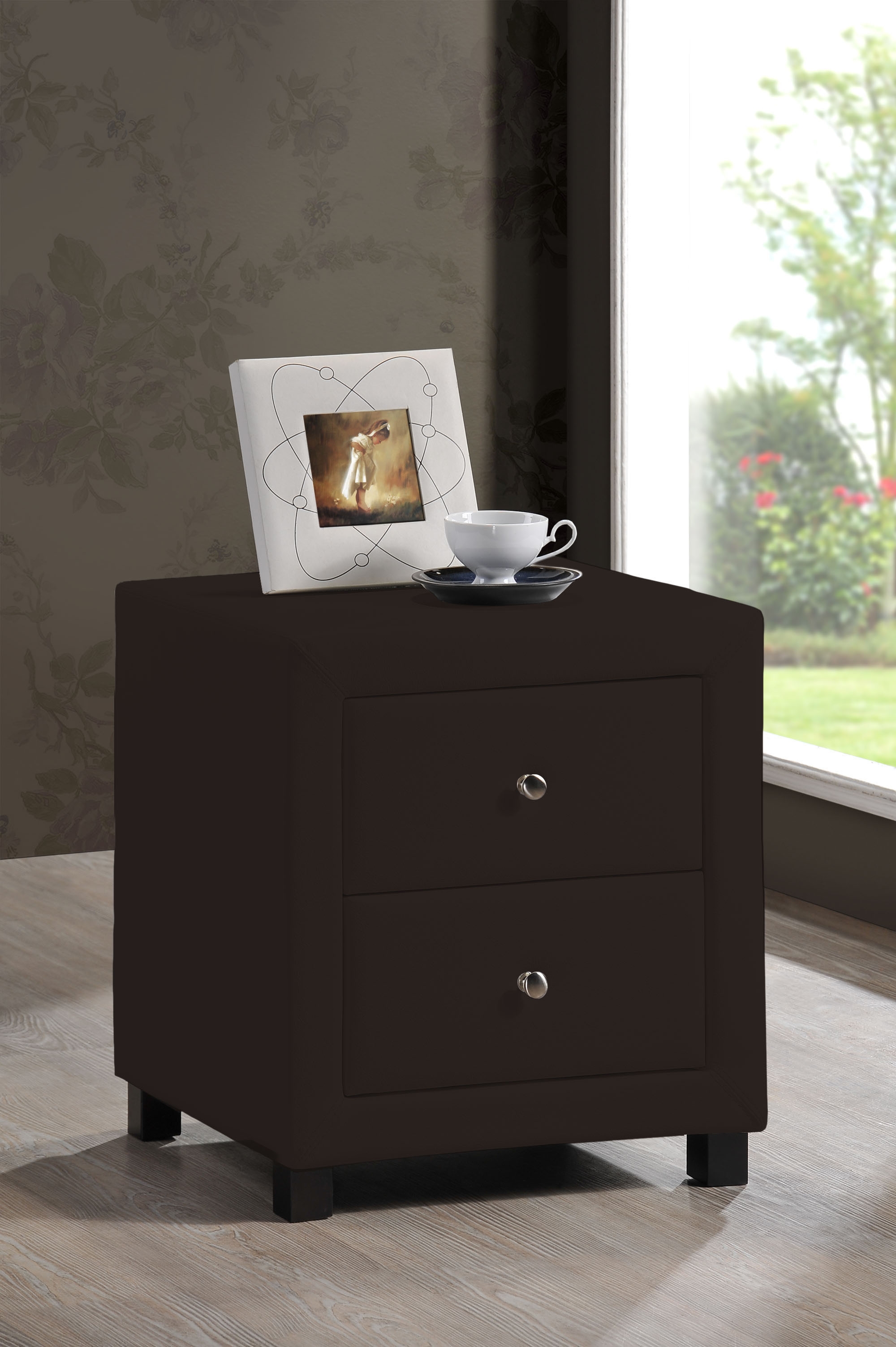 Product photograph of Time Living Chelsea Brown Faux Leather 2 Drawer Bedside Cabinet from Choice Furniture Superstore.